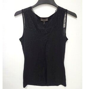 Rosemunde Women's Black Silk V-Neck Tank Top W/Lace Straps Size M